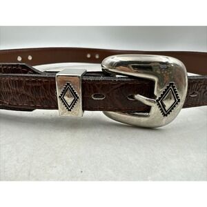 VINTAGE CENTURY Brown LEATHER BELT Mens Large Silver BUCKLE Golf Clubs